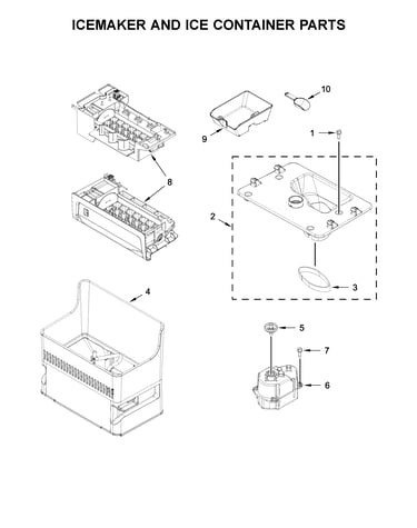 Icemaker and ice container parts