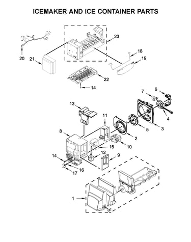 Icemaker and ice container parts