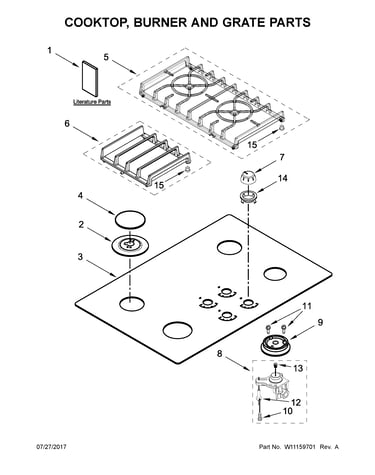 Cooktop, burner and grate parts