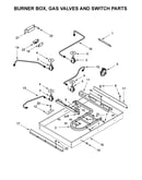 Burner box, gas valves and switch parts