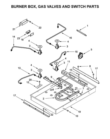 Burner box, gas valves and switch parts