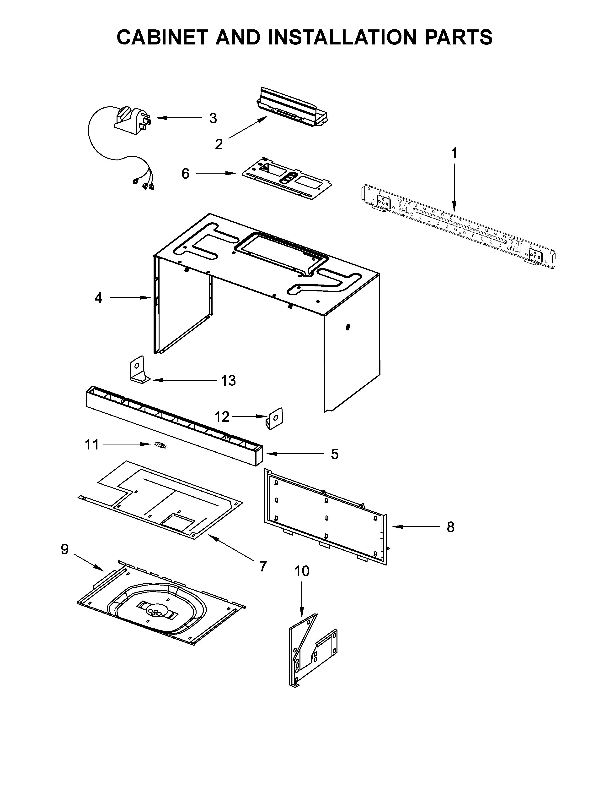 Cabinet and installation parts