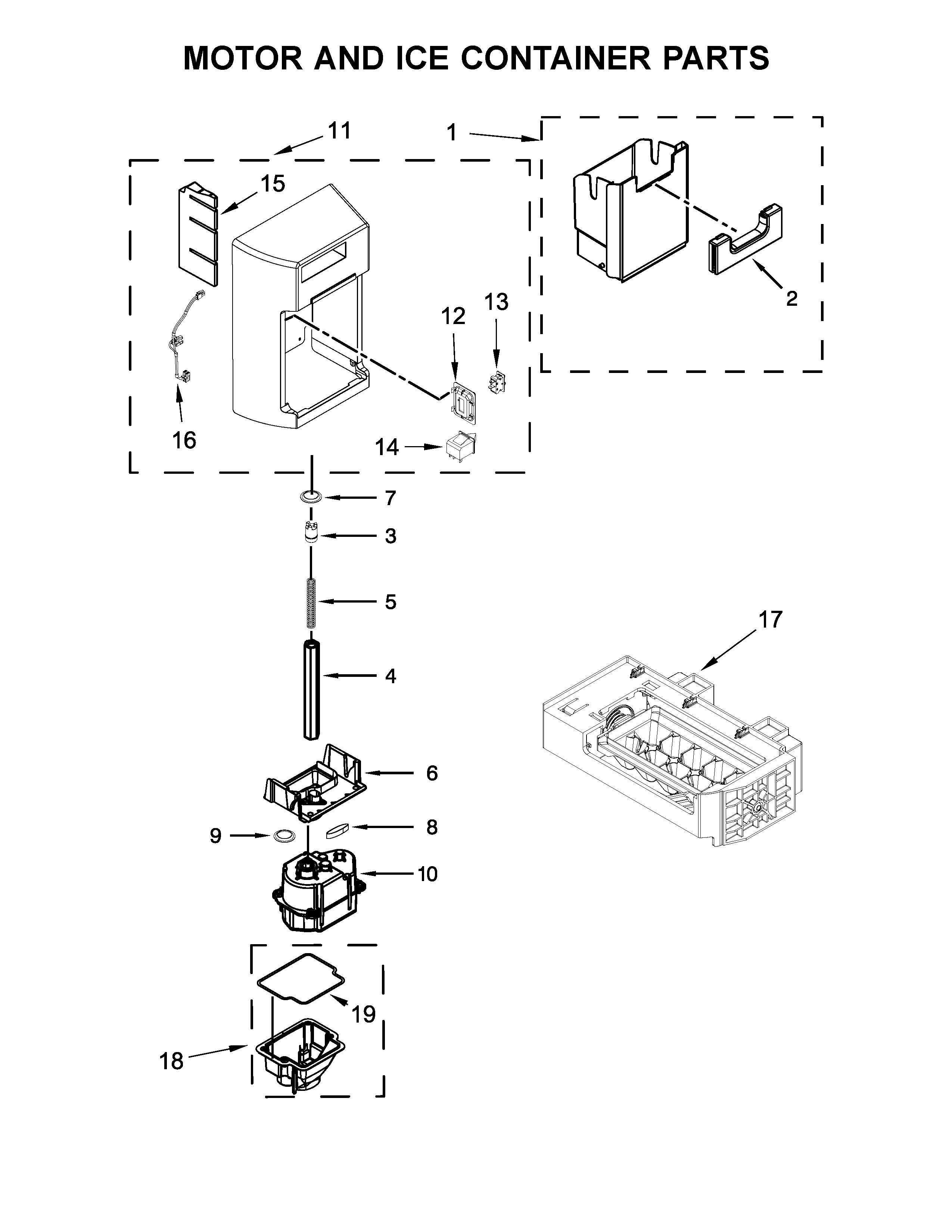 Motor and ice container parts