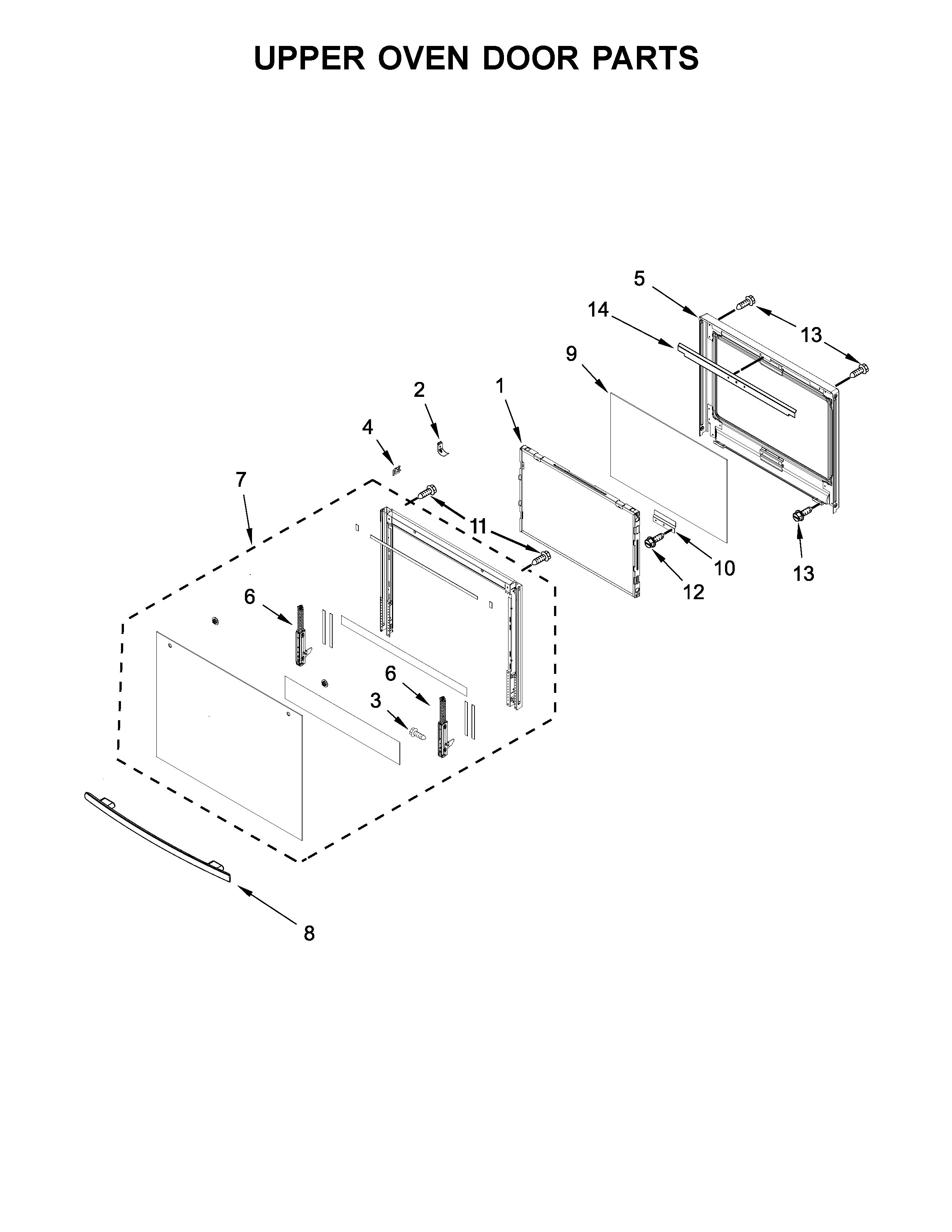 Upper oven door parts