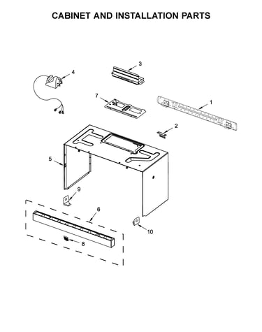 Cabinet and installation parts