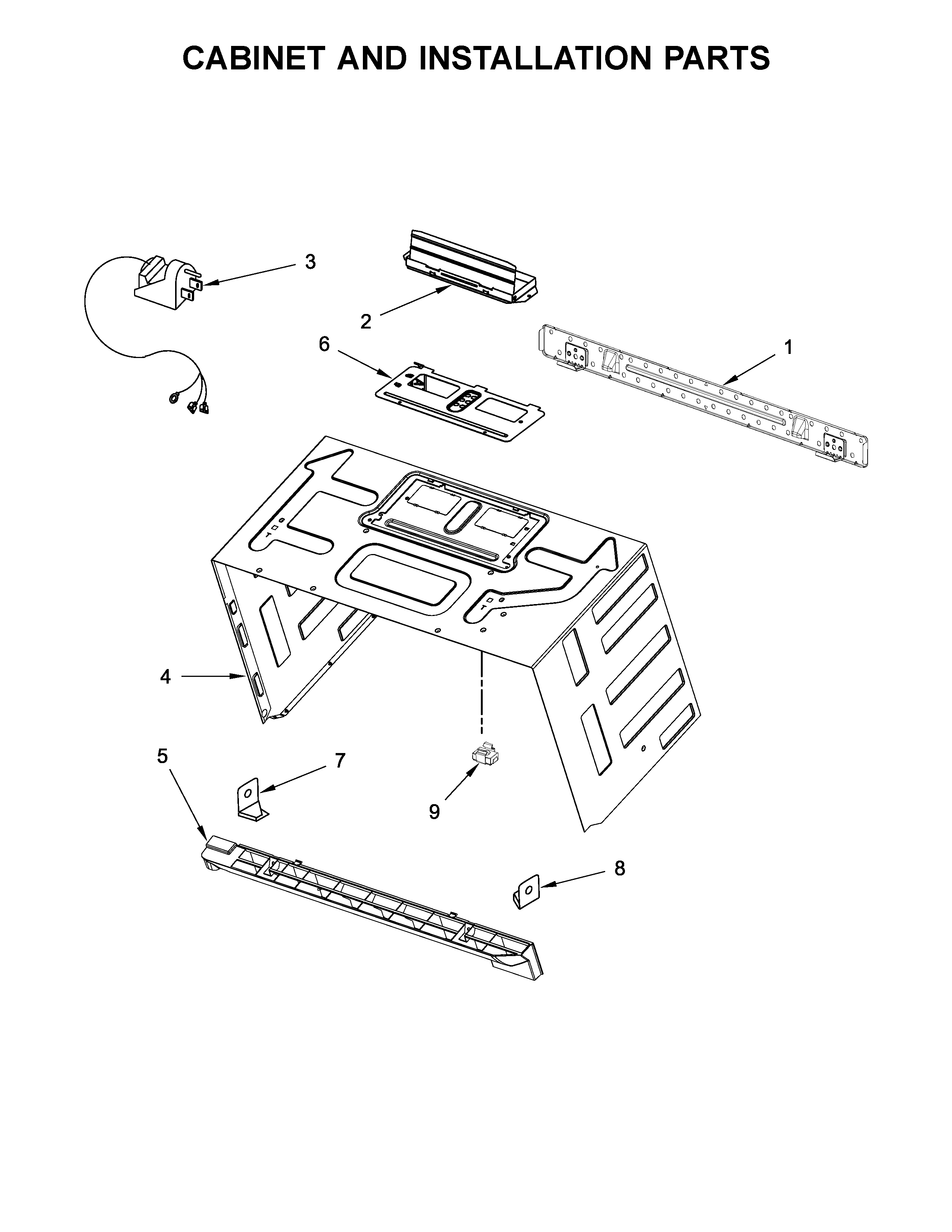 Cabinet and installation parts
