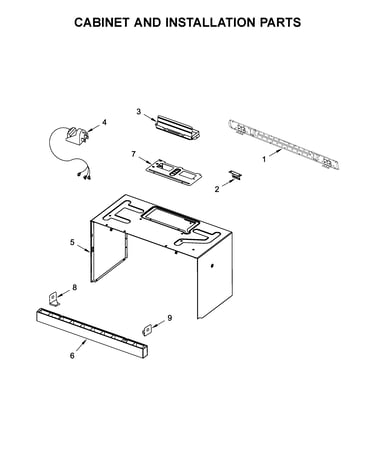 Cabinet and installation parts