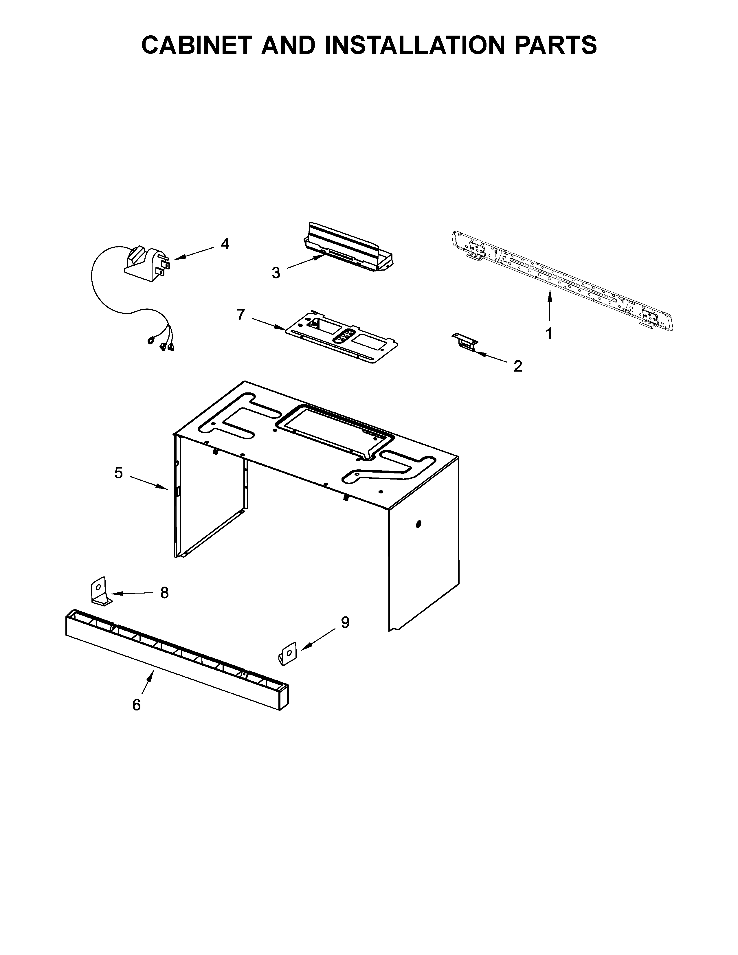 Cabinet and installation parts