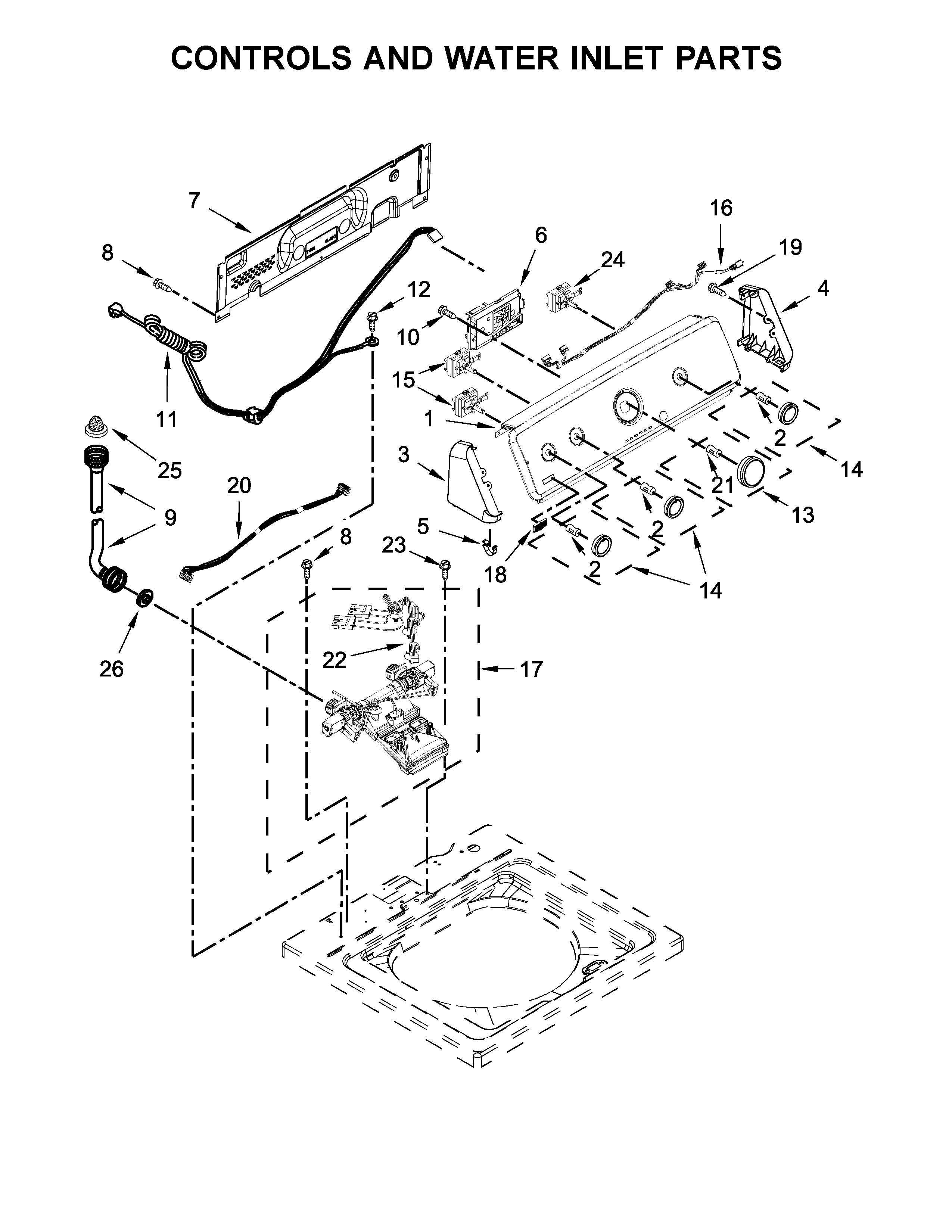 Controls and water inlet parts