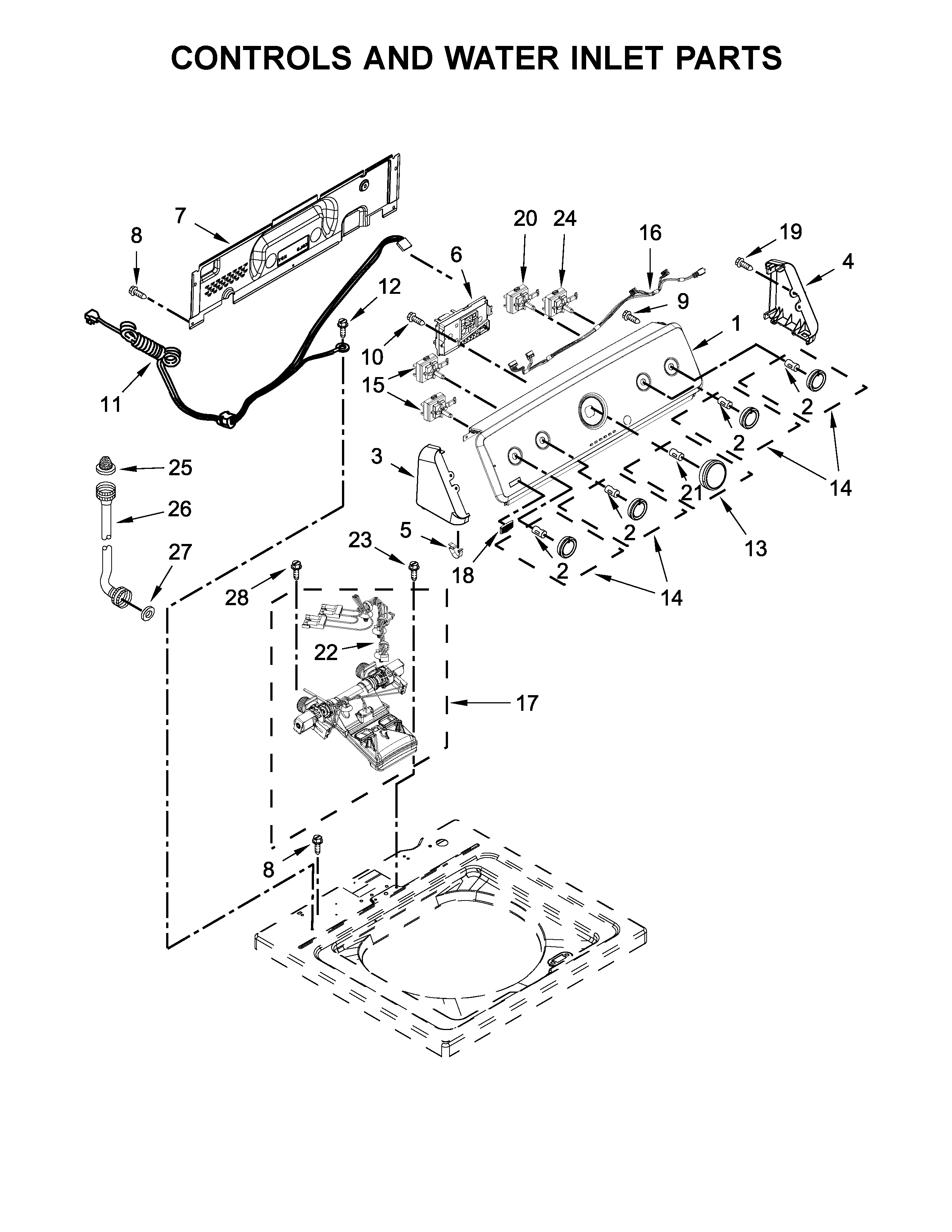 Controls and water inlet parts