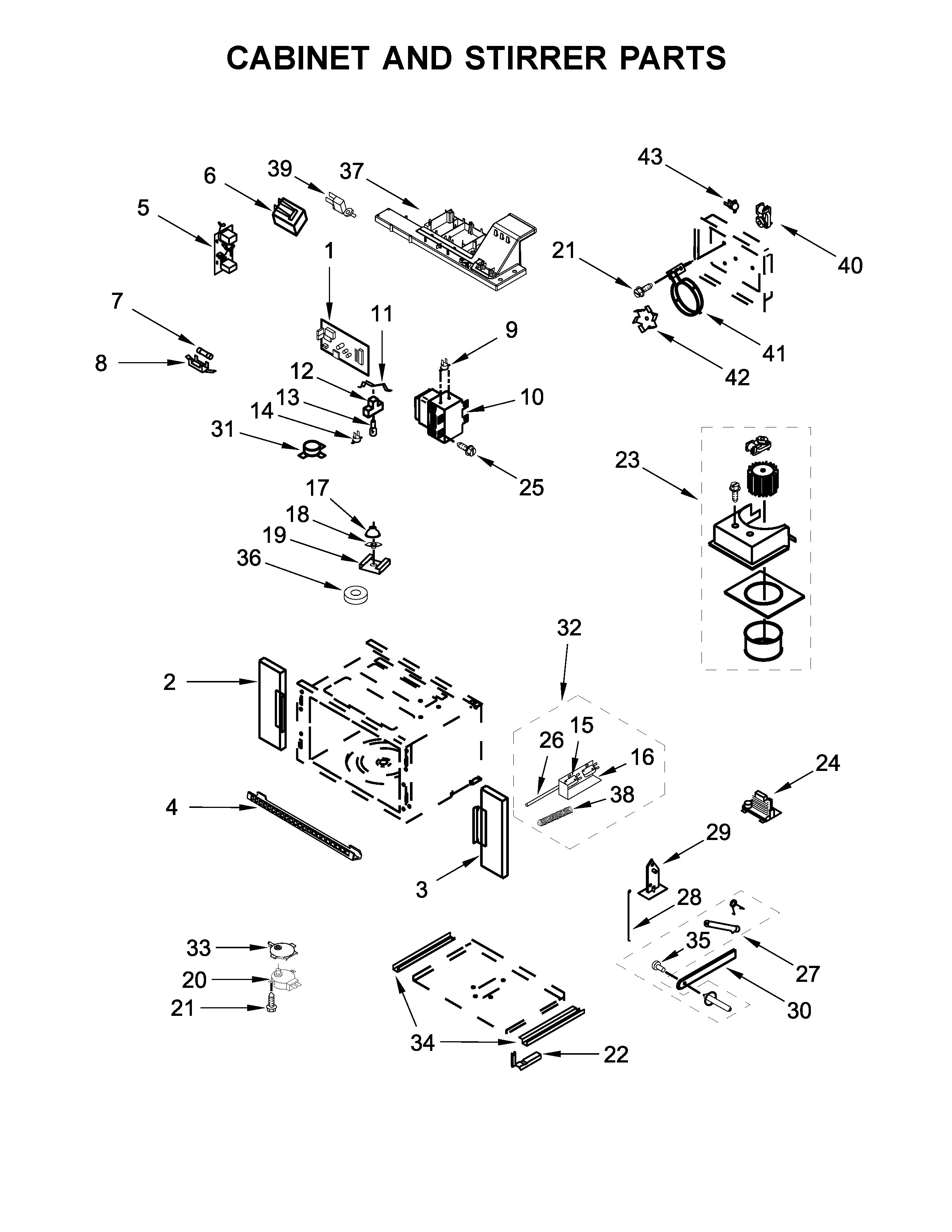 Cabinet and stirrer parts