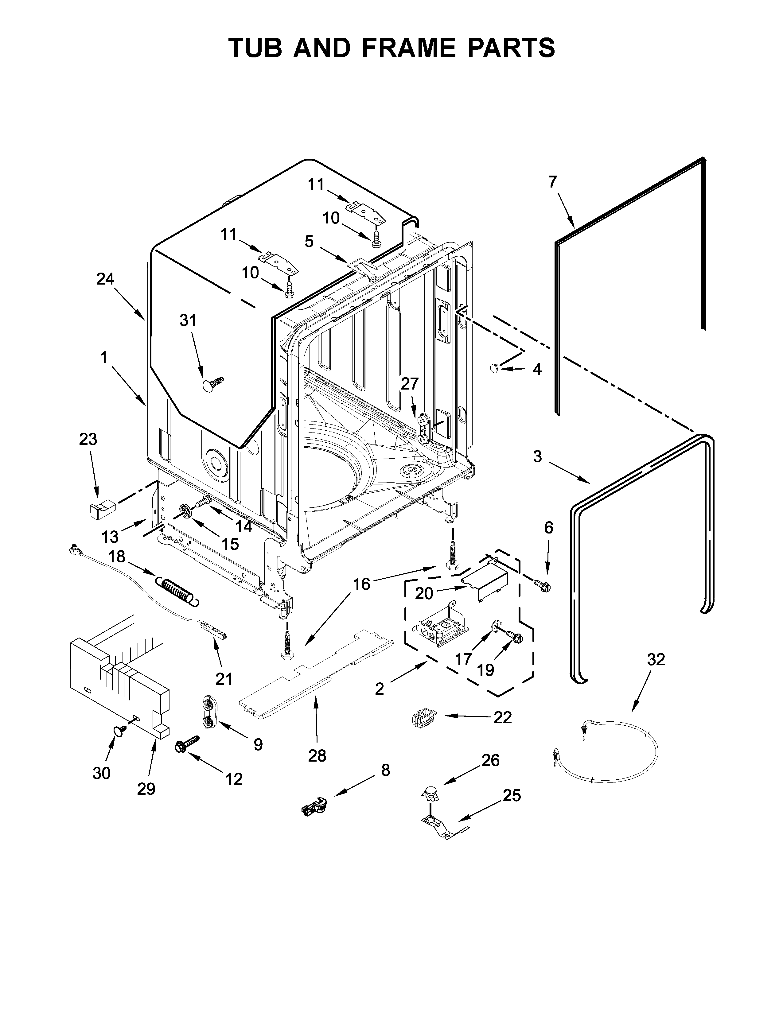 TUB AND FRAME PARTS