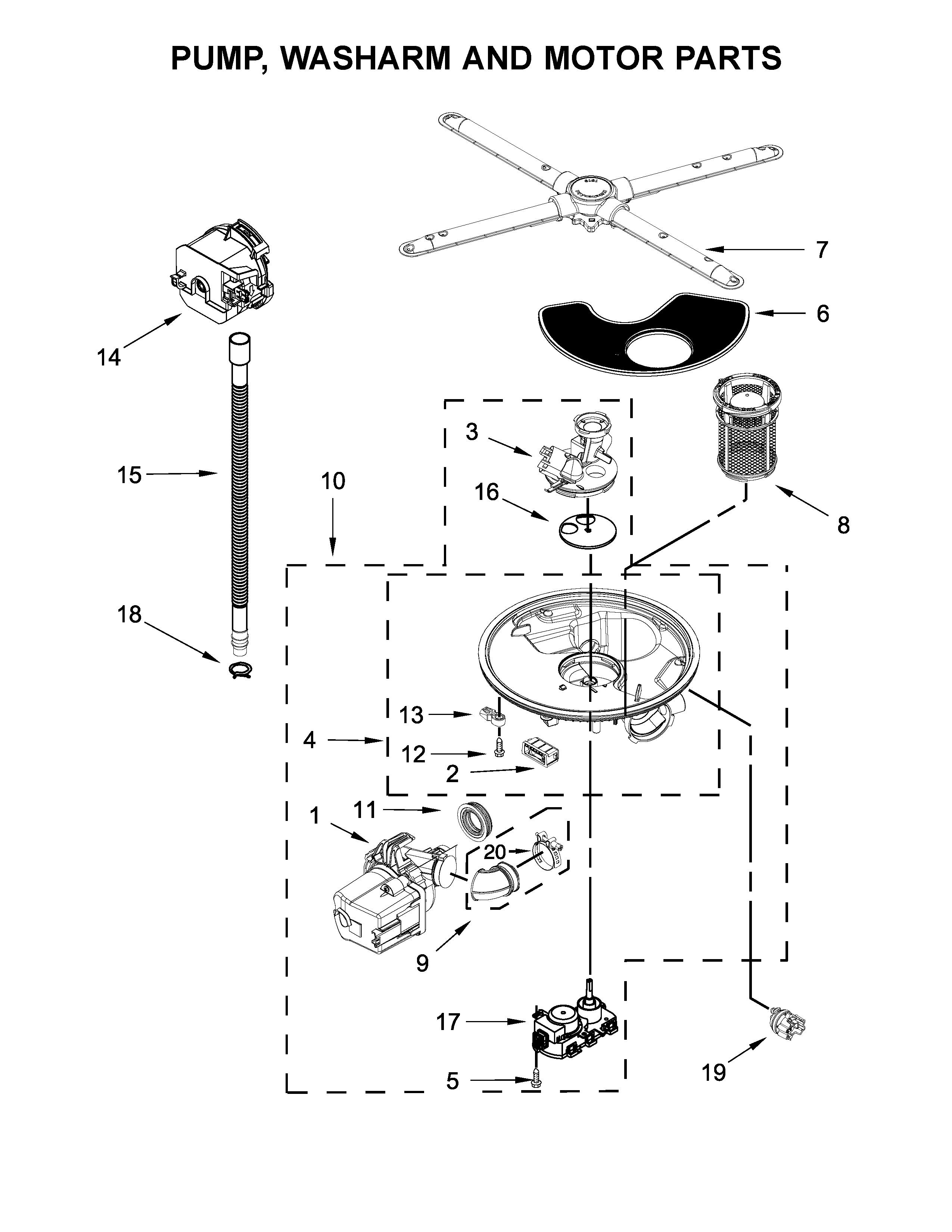 PUMP, WASHARM AND MOTOR PARTS