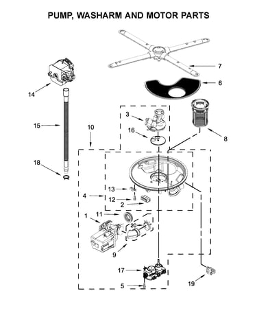 Pump, washarm and motor parts