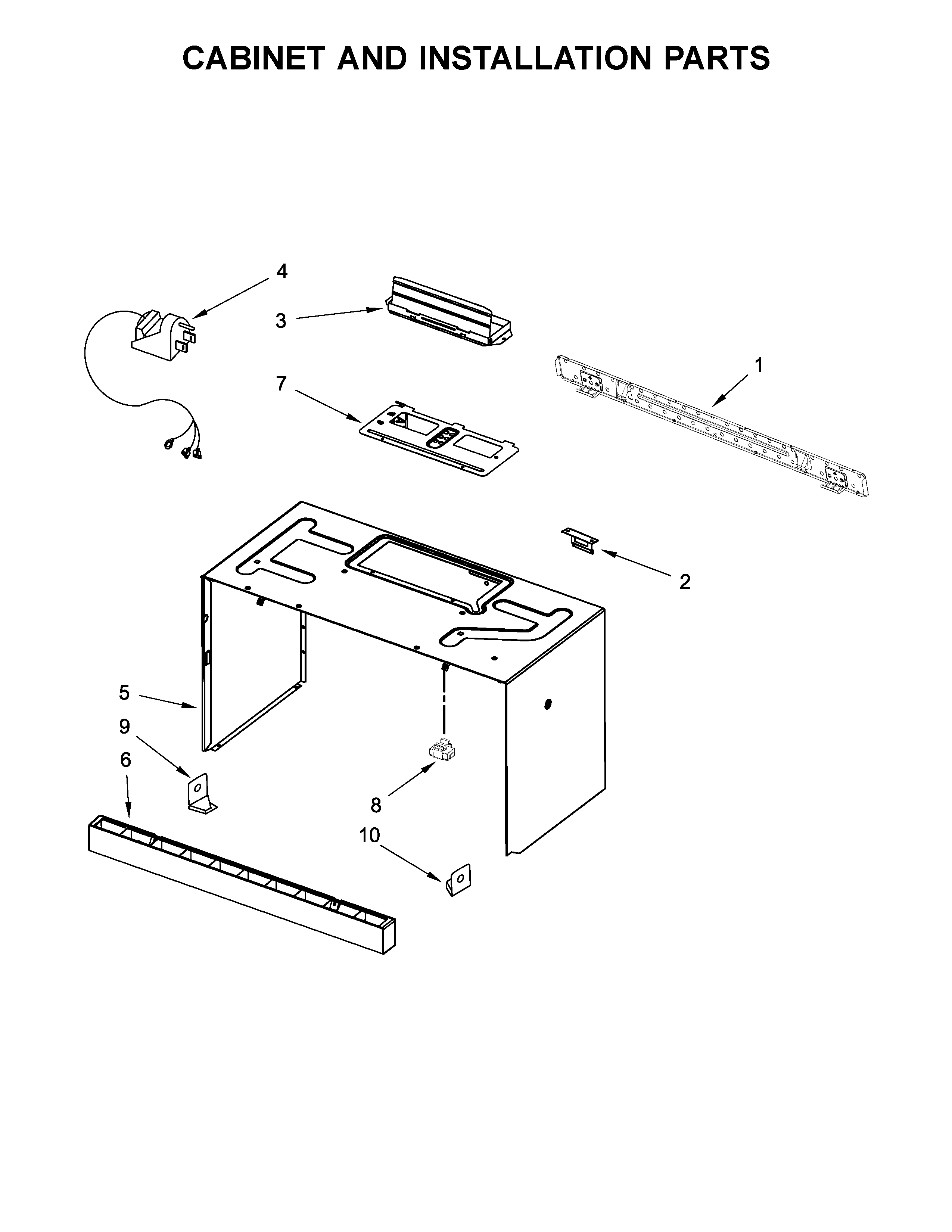 Cabinet and installation parts