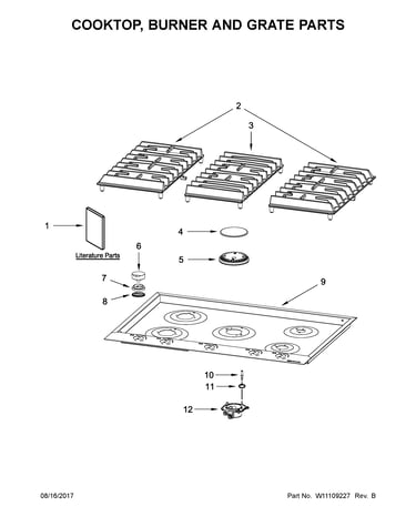 Cooktop, burner and grate parts