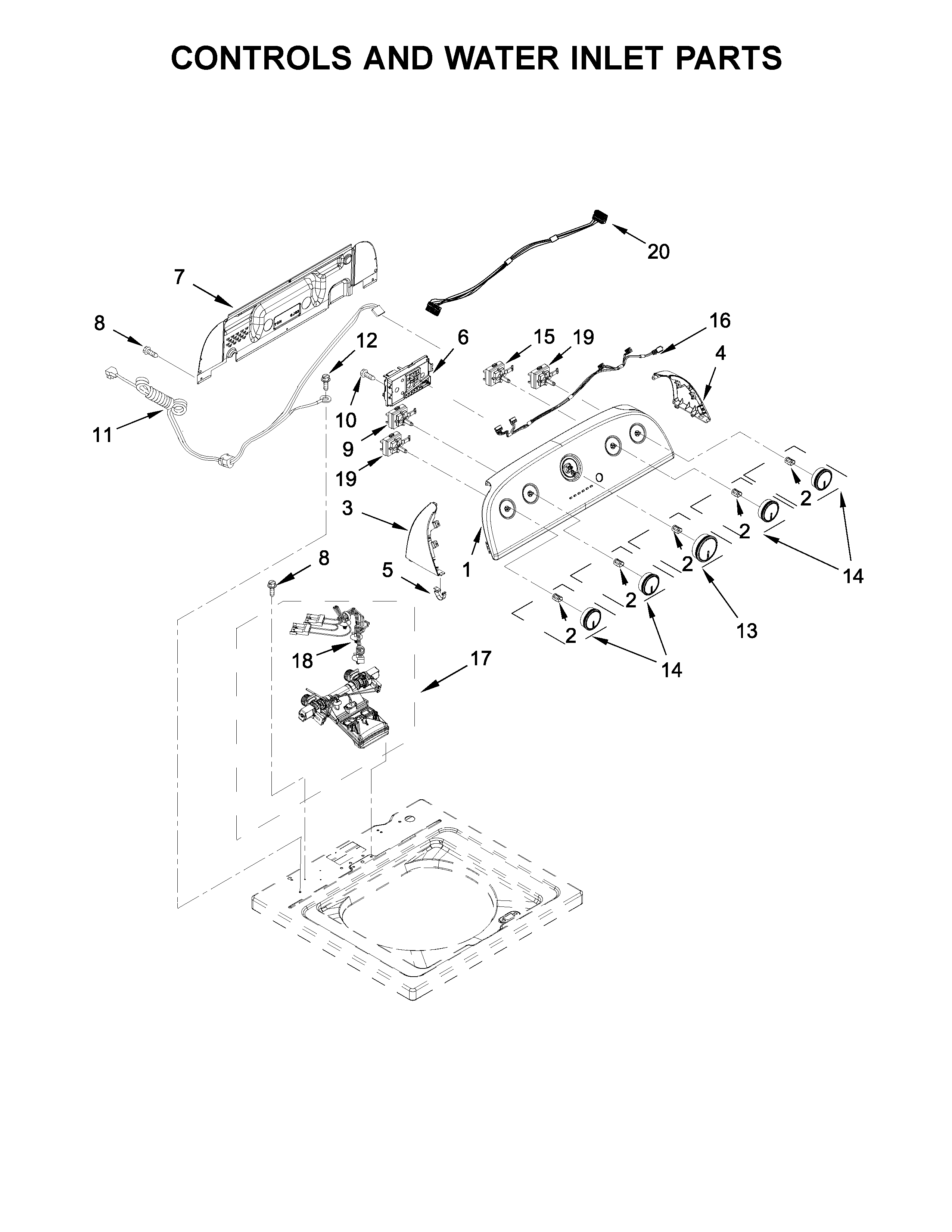 Controls and water inlet parts