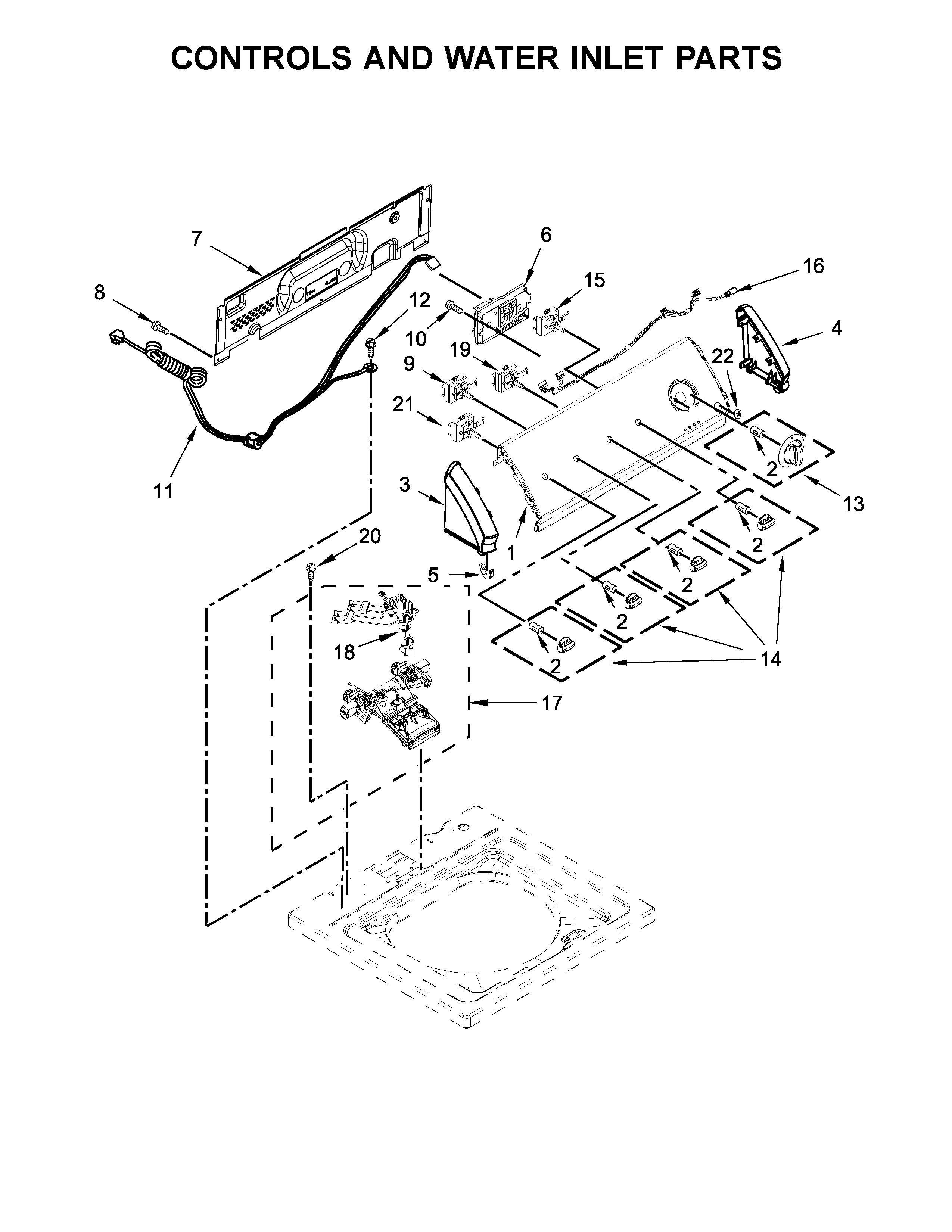 Controls and water inlet parts