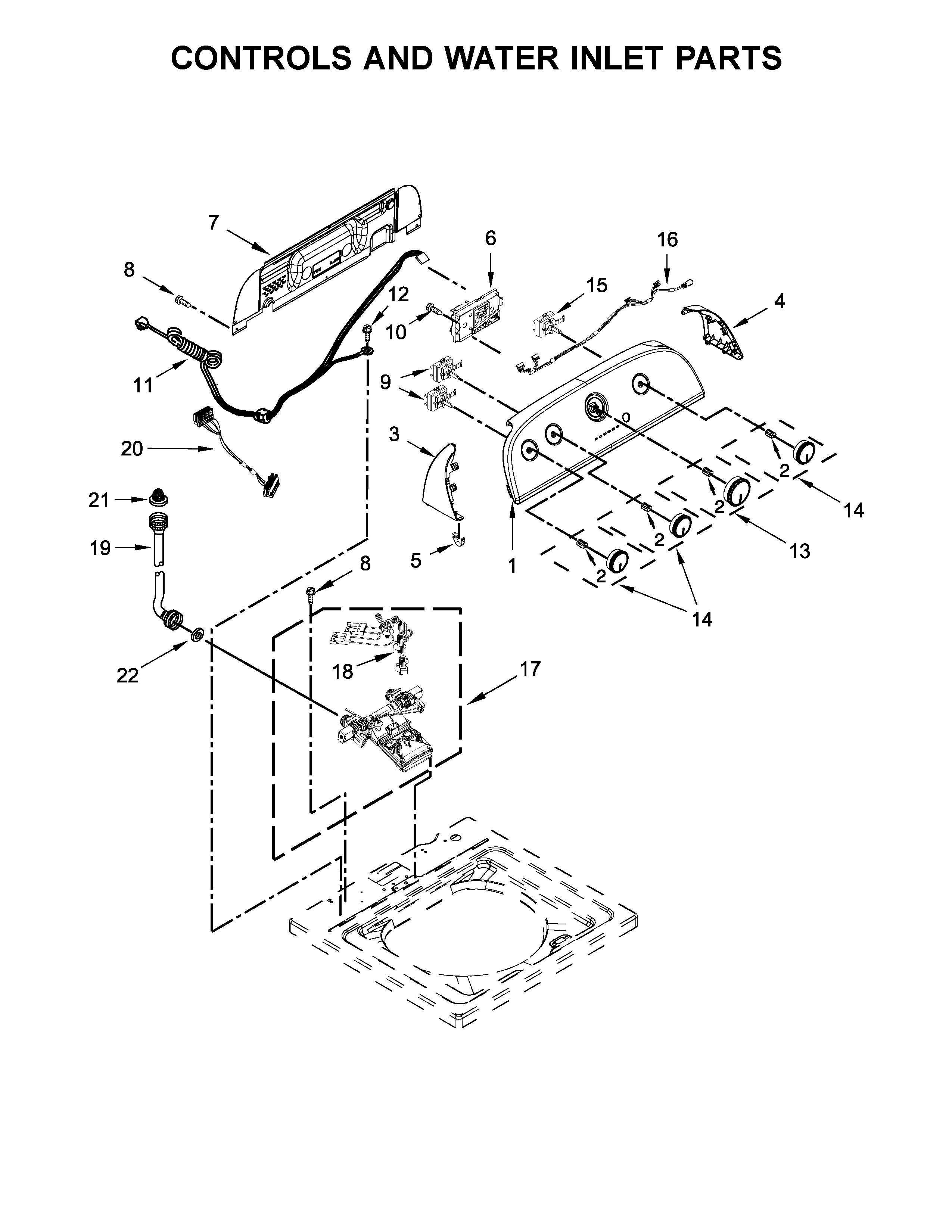 Controls and water inlet parts