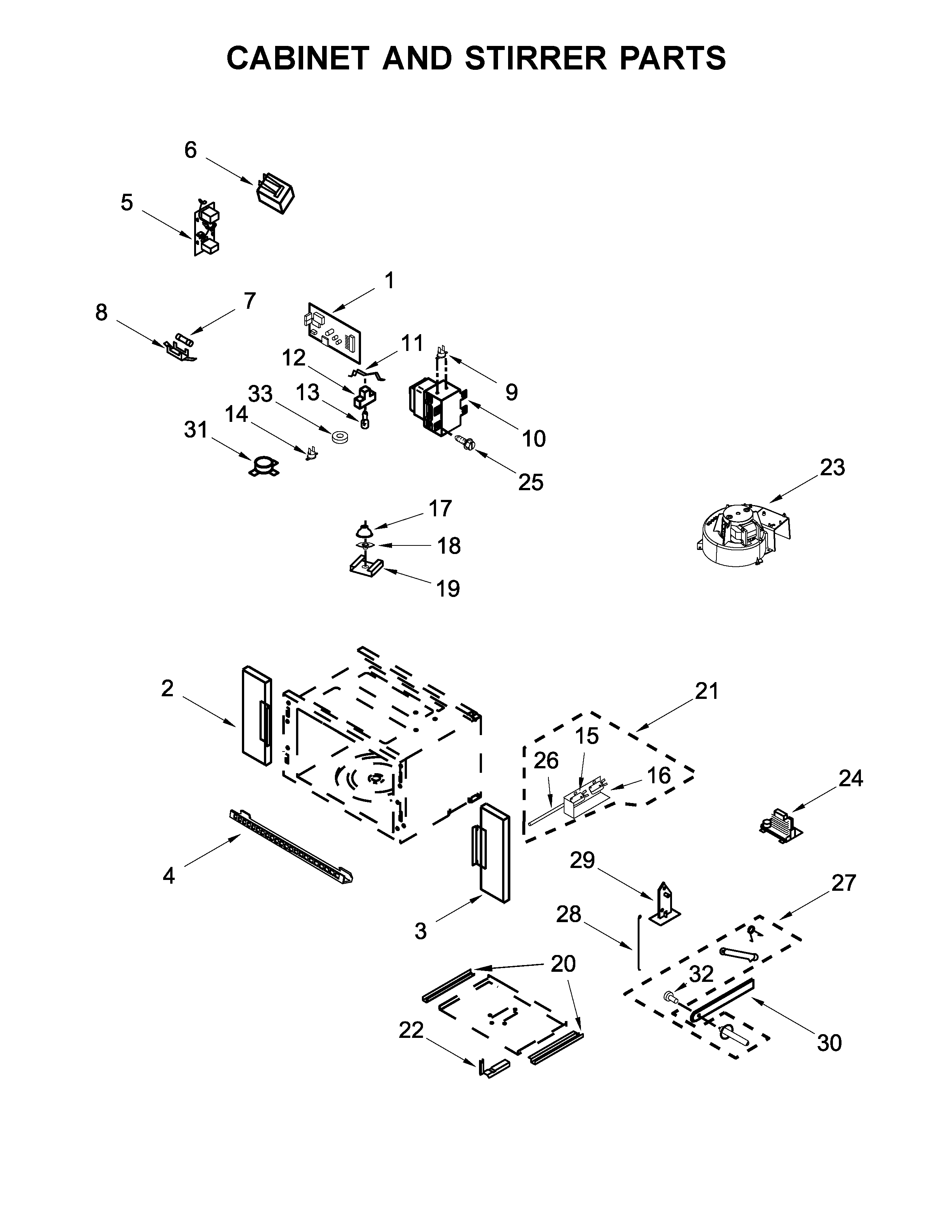 Cabinet and stirrer parts