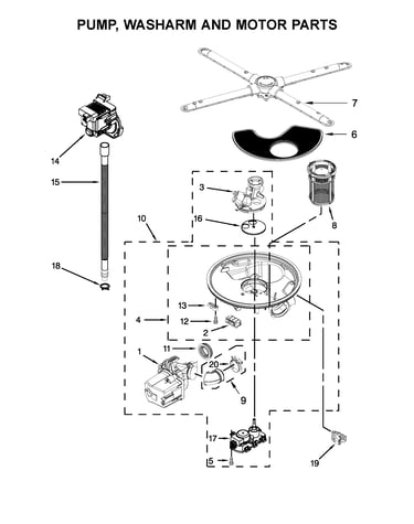 Pump, washarm and motor parts