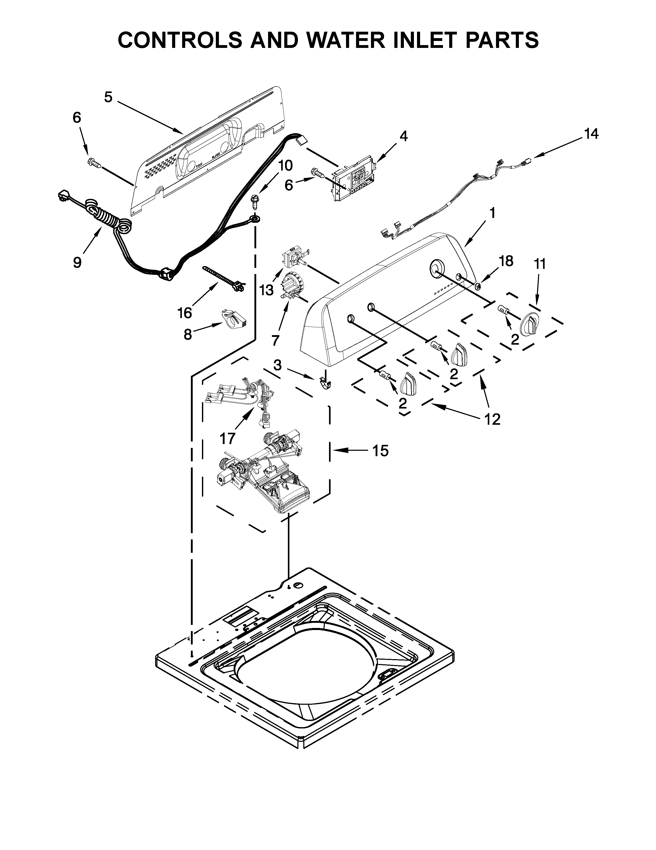 Controls and water inlet parts