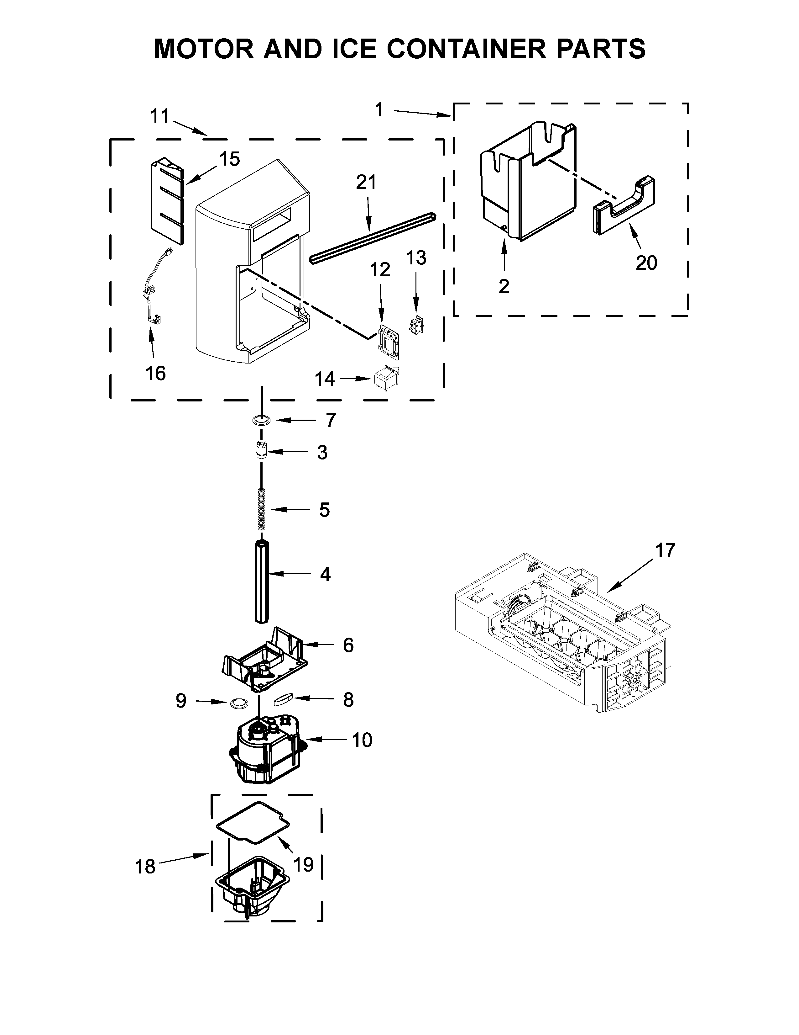 Motor and ice container parts