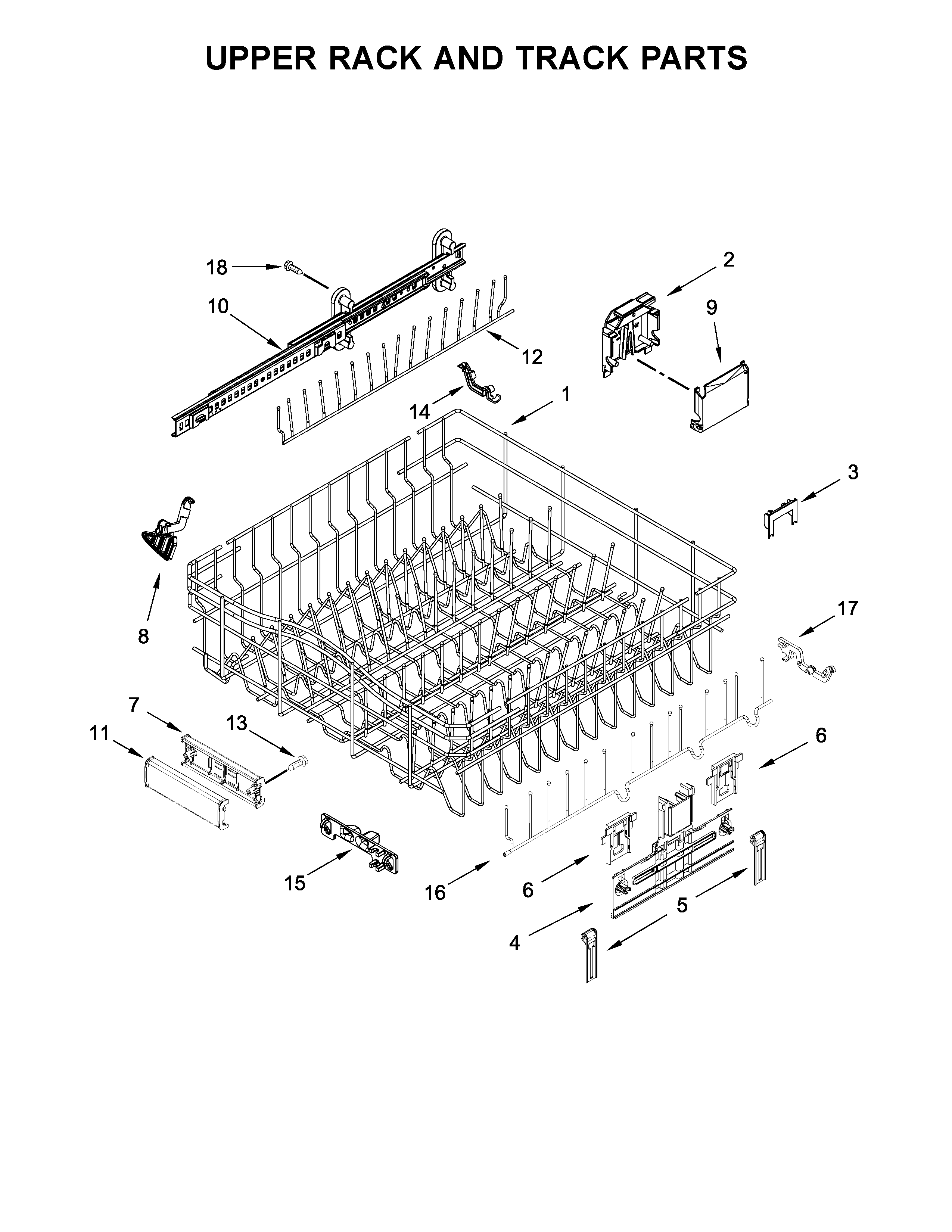 Upper rack and track parts