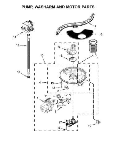 Pump, washarm and motor parts