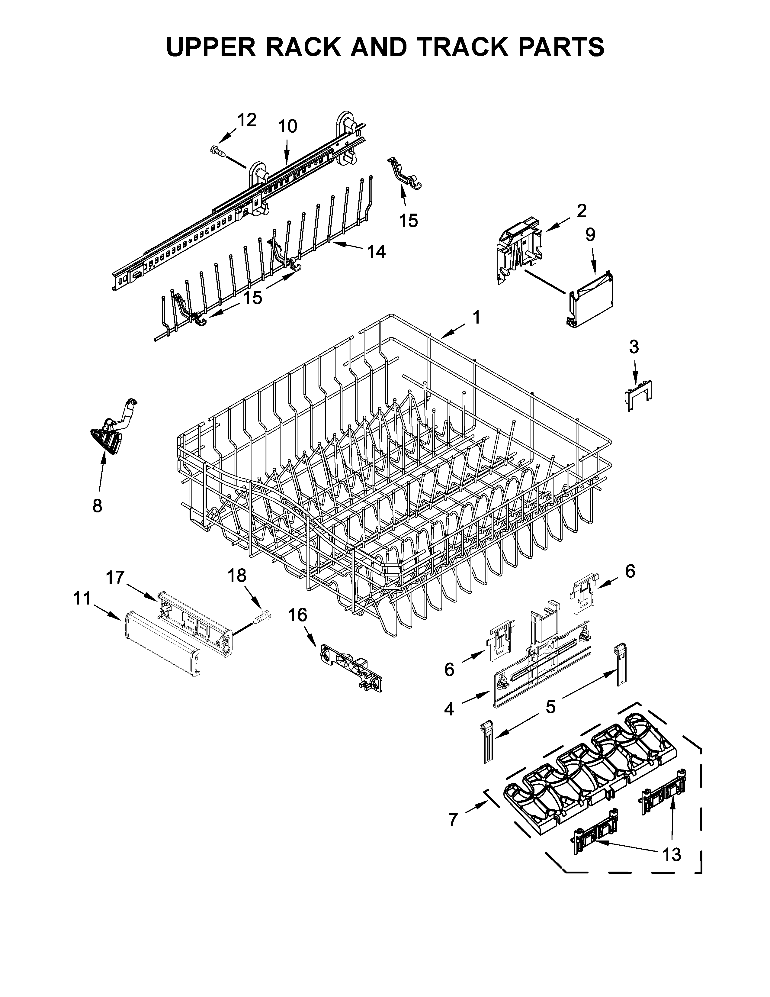 Upper rack and track parts