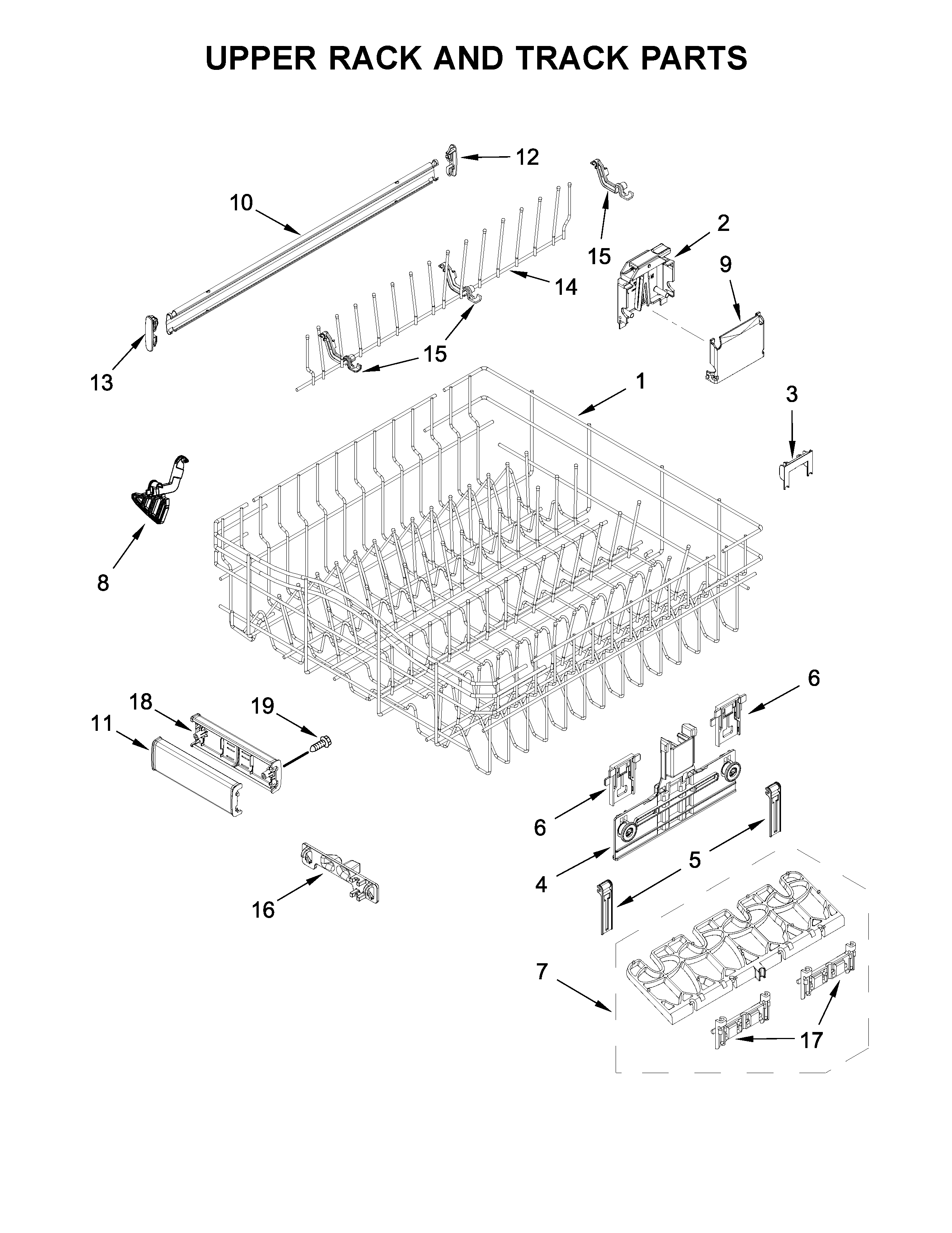 Upper rack and track parts