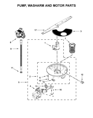 Pump, washarm and motor parts