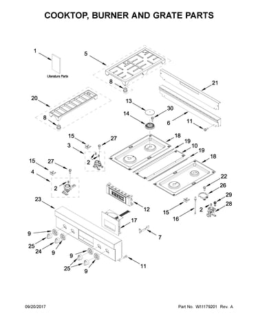 Cooktop, burner and grate parts