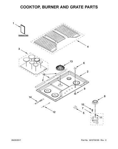Cooktop, burner and grate parts