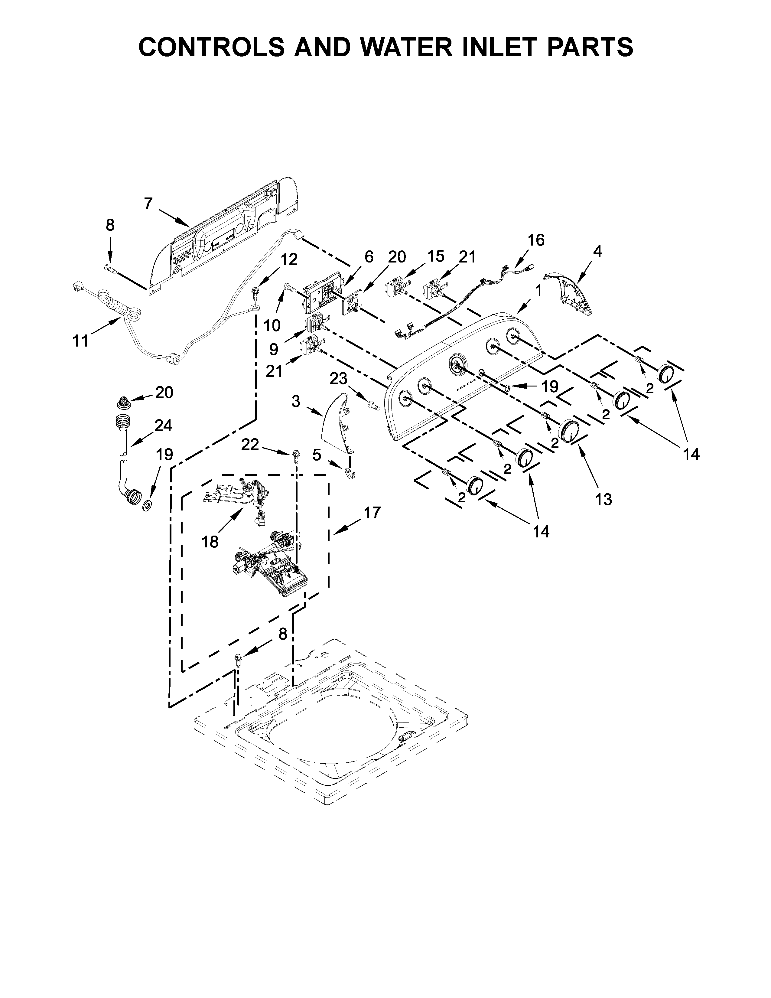 Controls and water inlet parts