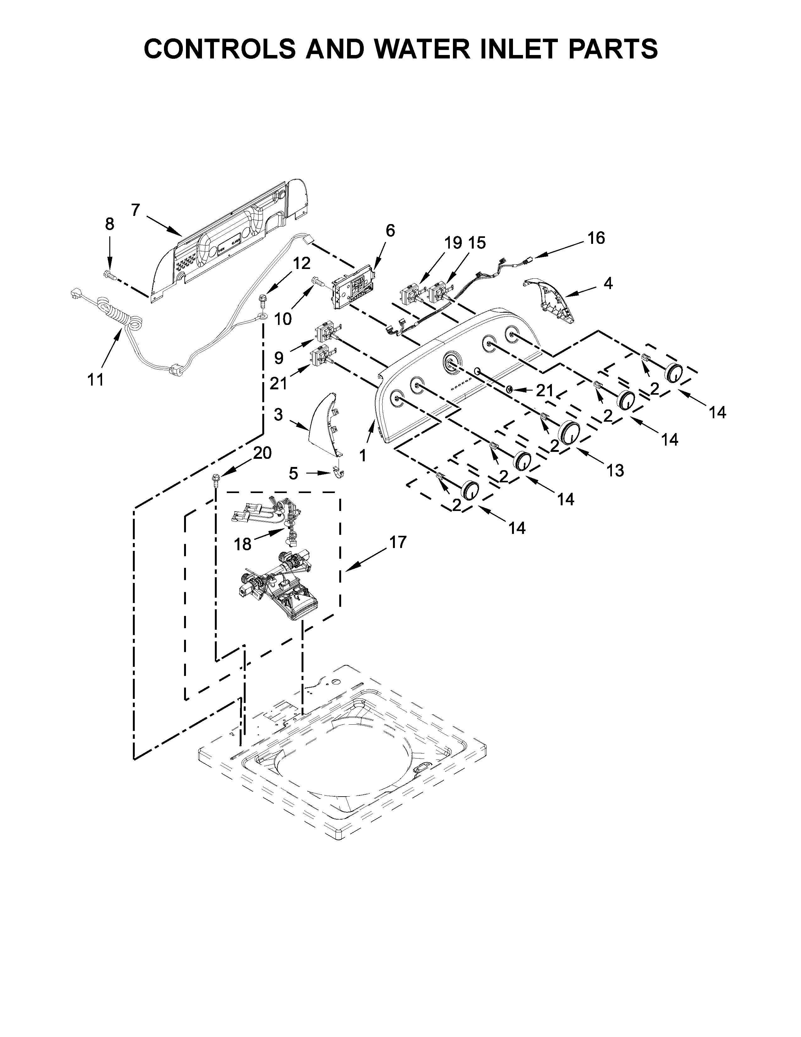 Controls and water inlet parts