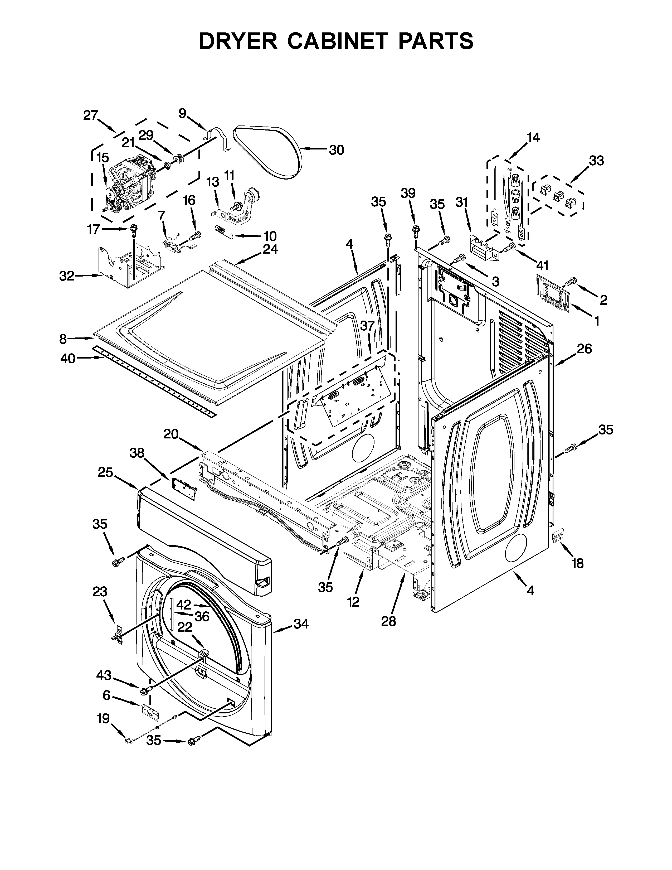 Dryer cabinet parts