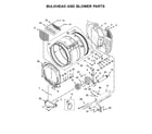 Maytag MLE22PDAYW0 bulkhead and blower parts diagram