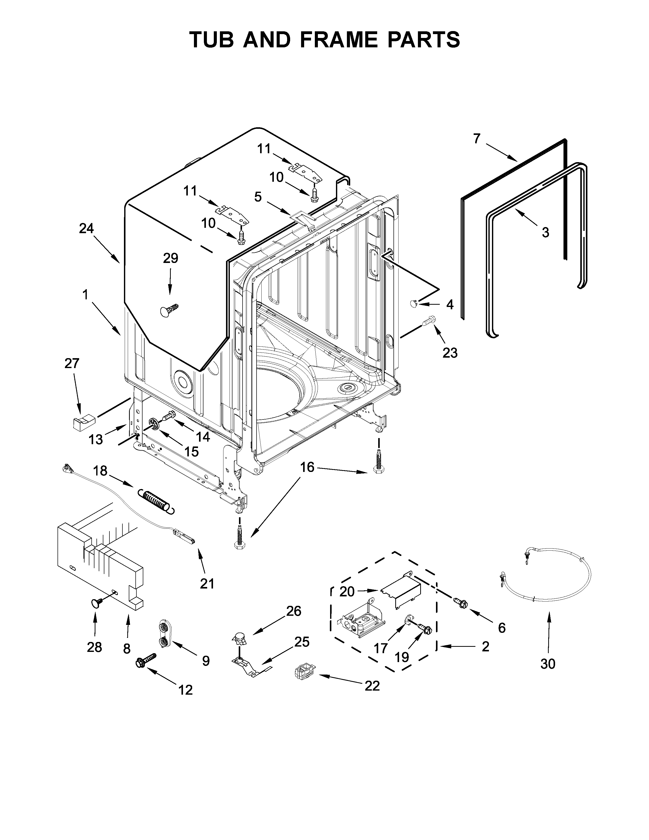 Tub and frame parts