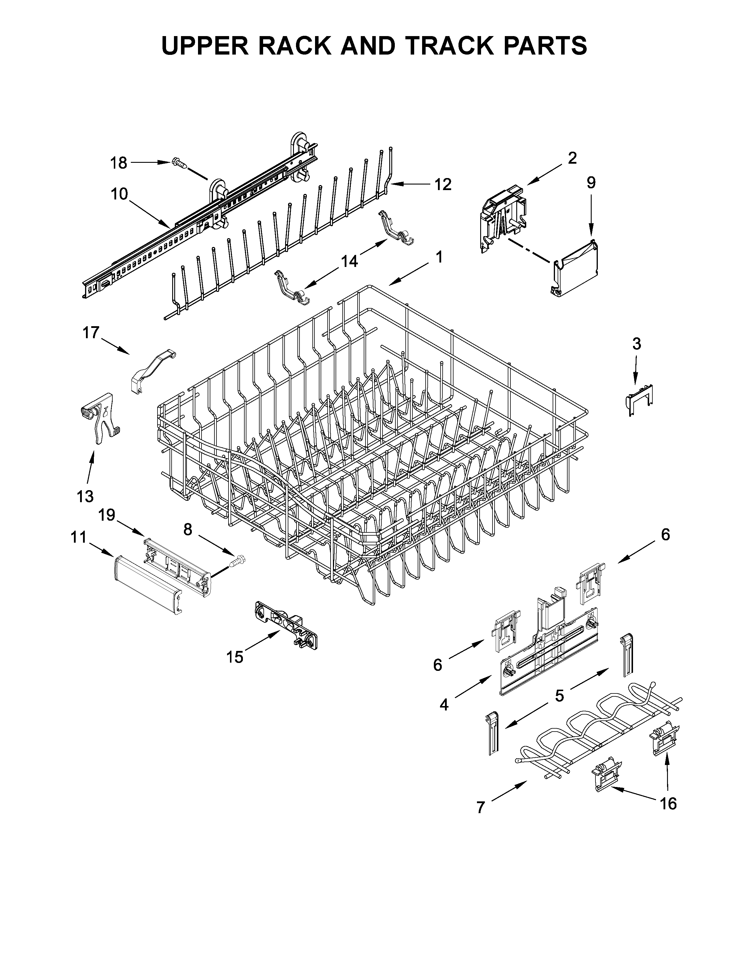 Upper rack and track parts