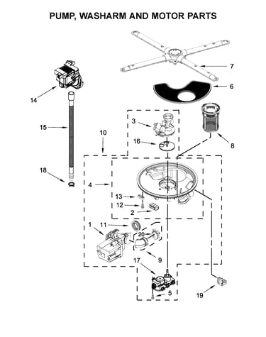 Pump, washarm and motor parts