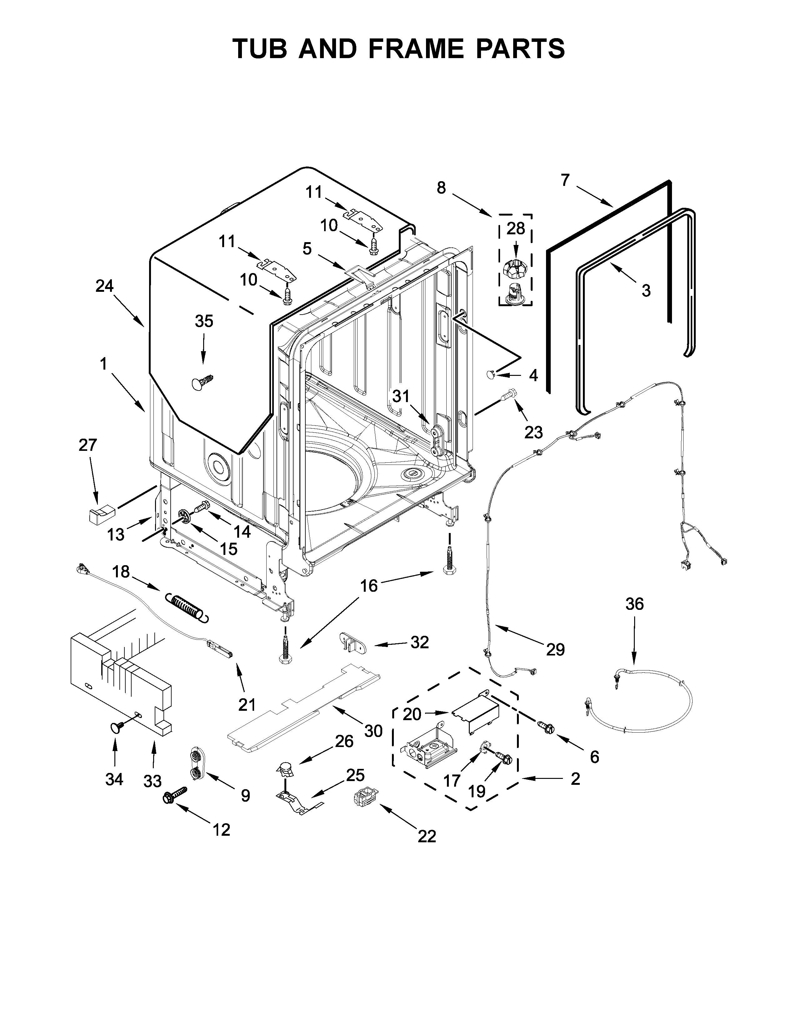 Tub and frame parts