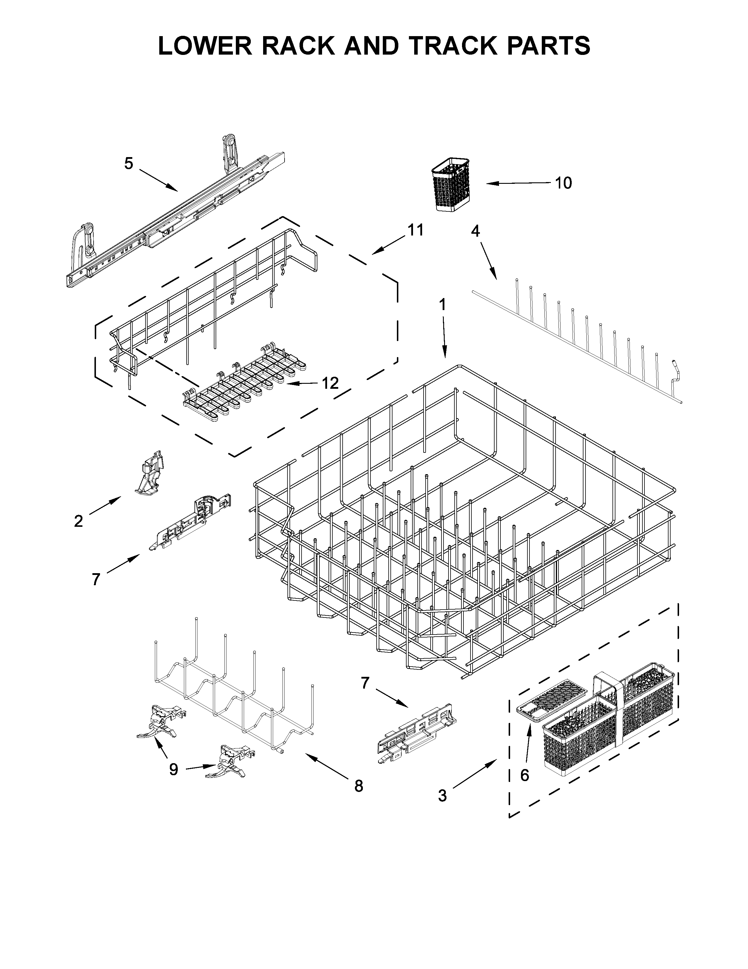 Lower rack and track parts