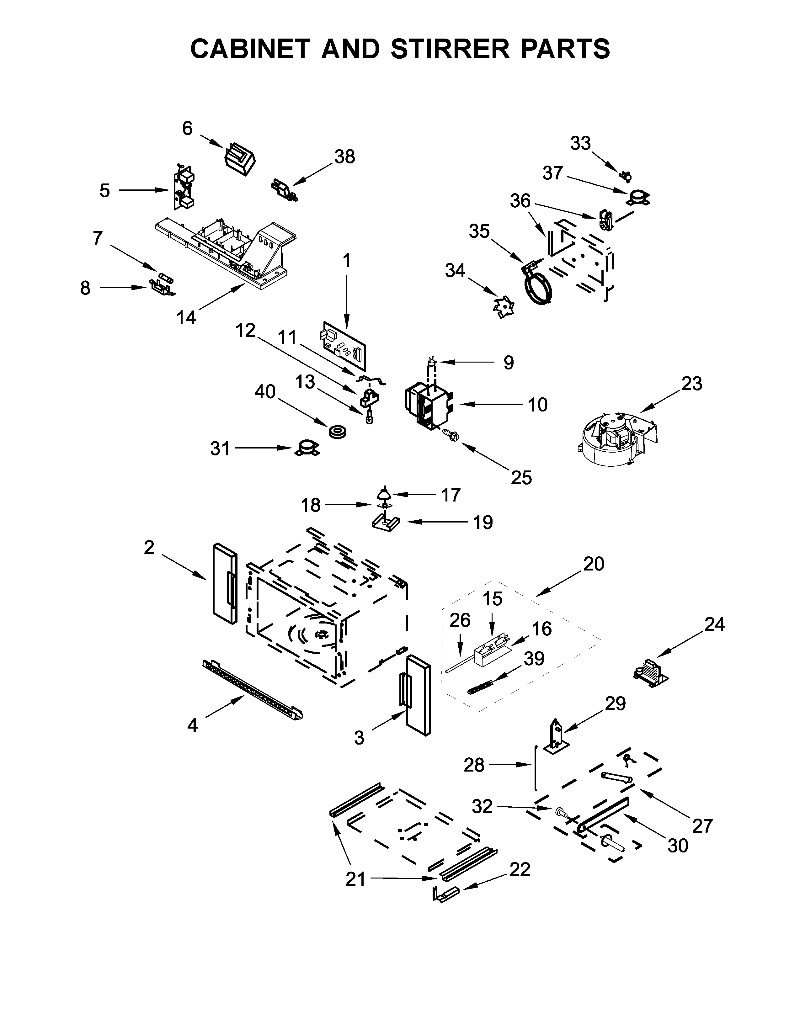 Cabinet and stirrer parts
