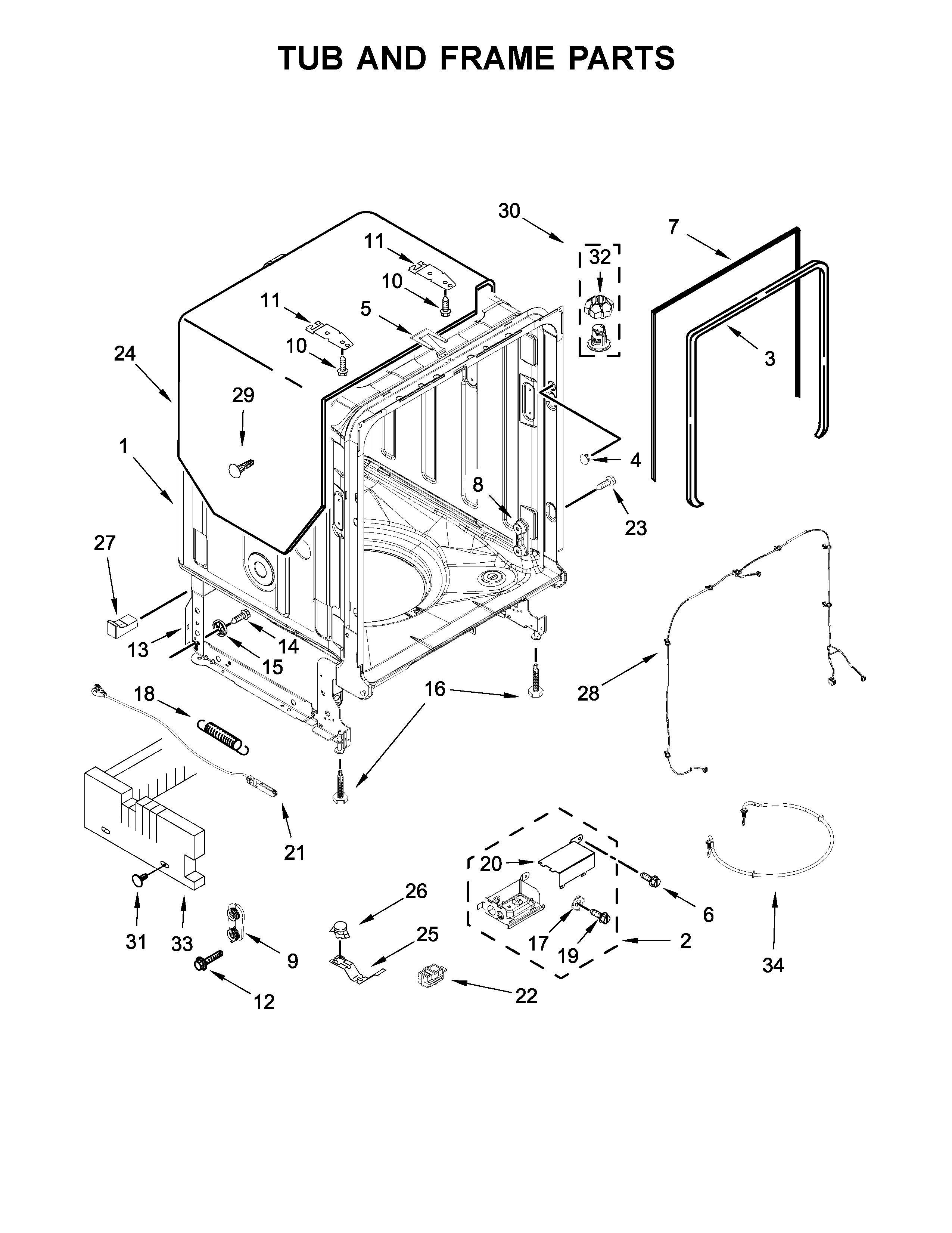 Tub and frame parts