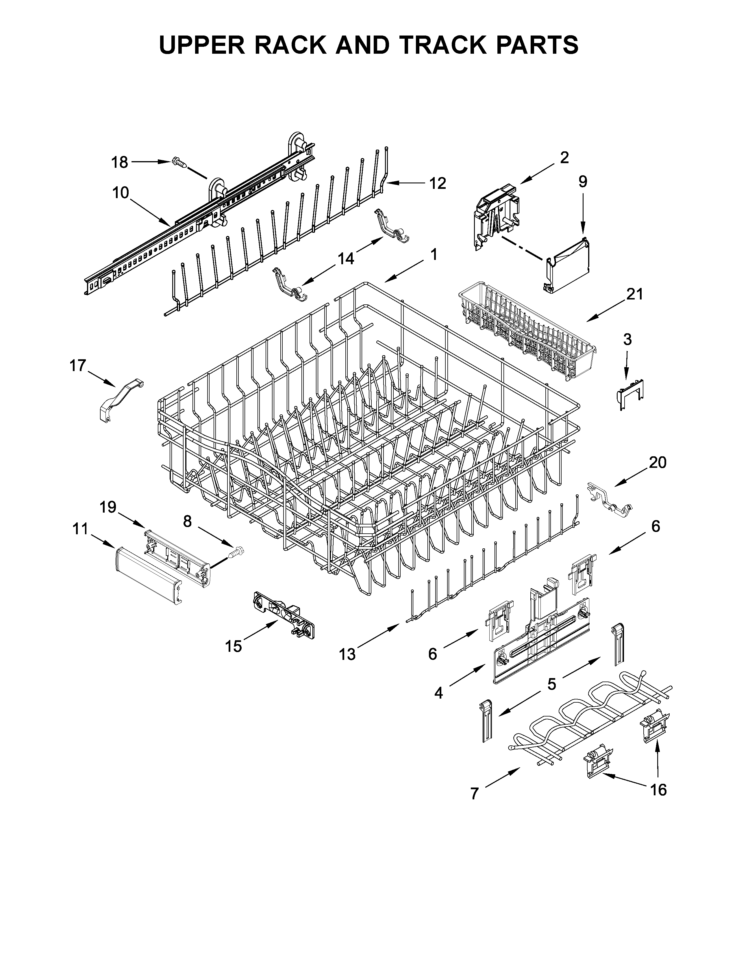 Upper rack and track parts