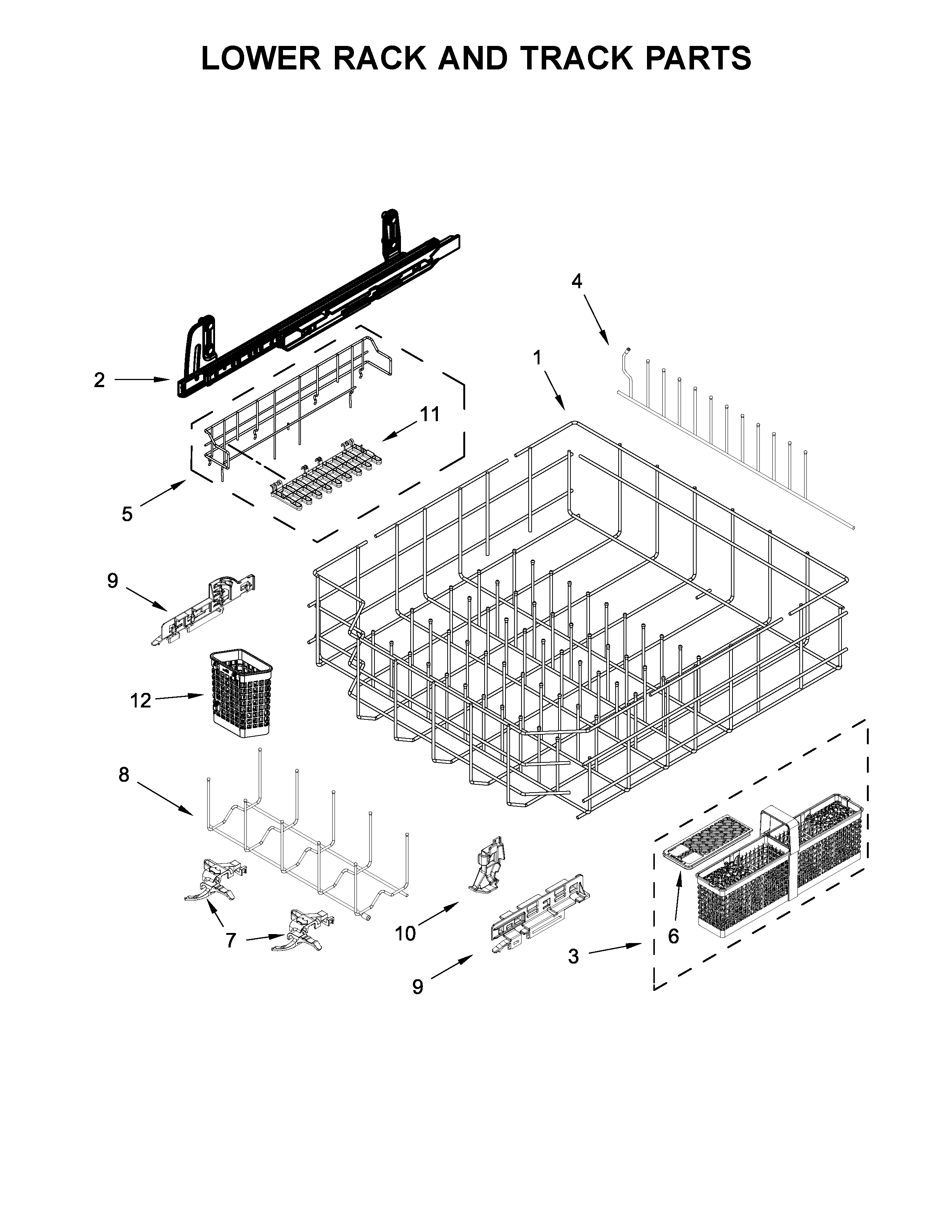Lower rack and track parts