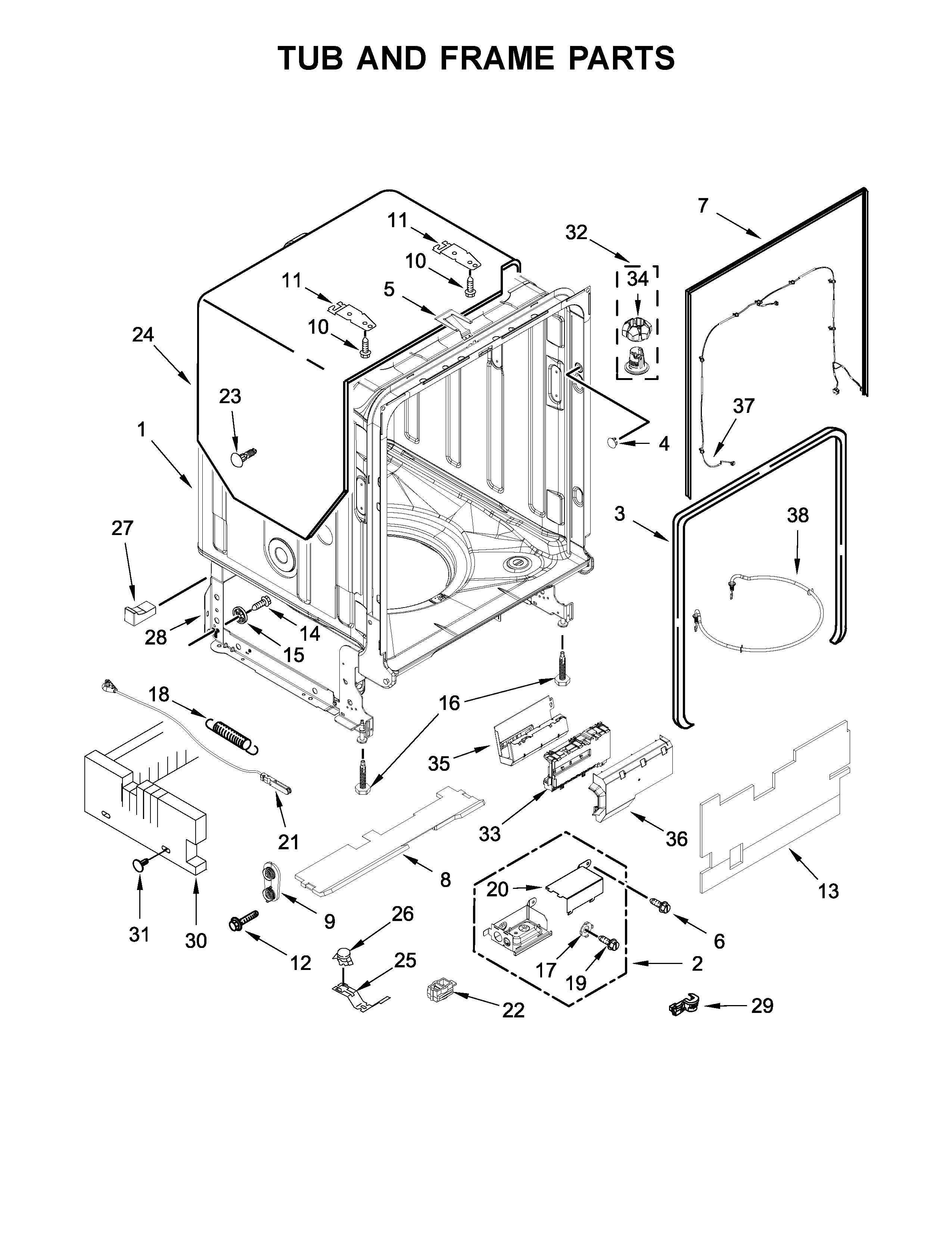 Tub and frame parts