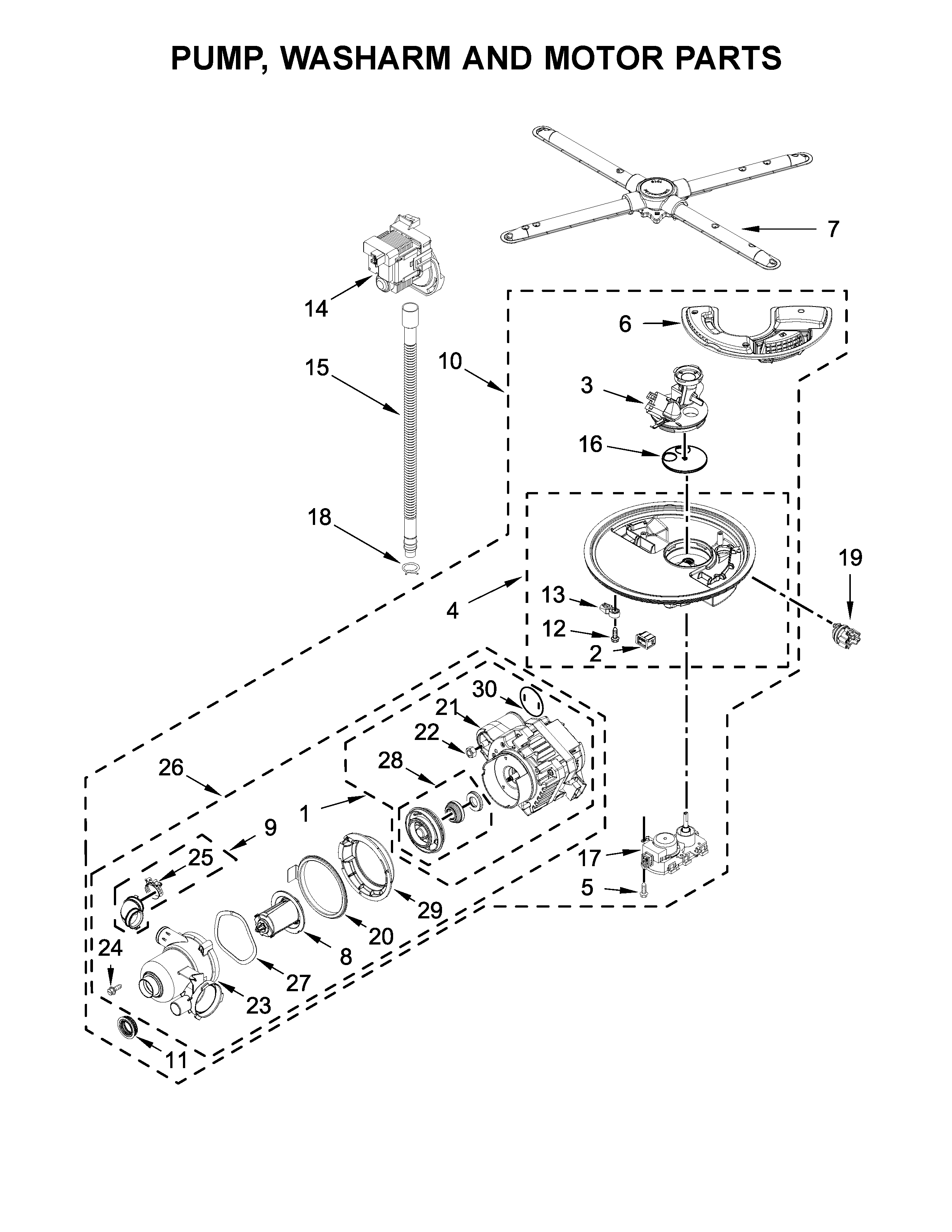 PUMP, WASHARM AND MOTOR PARTS