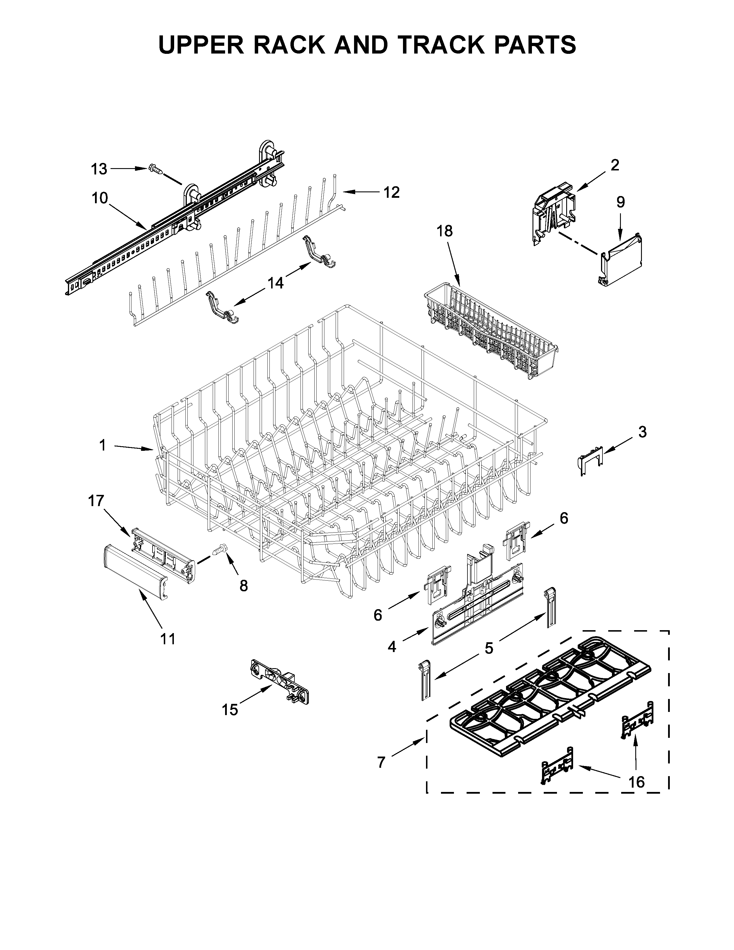 Upper rack and track parts